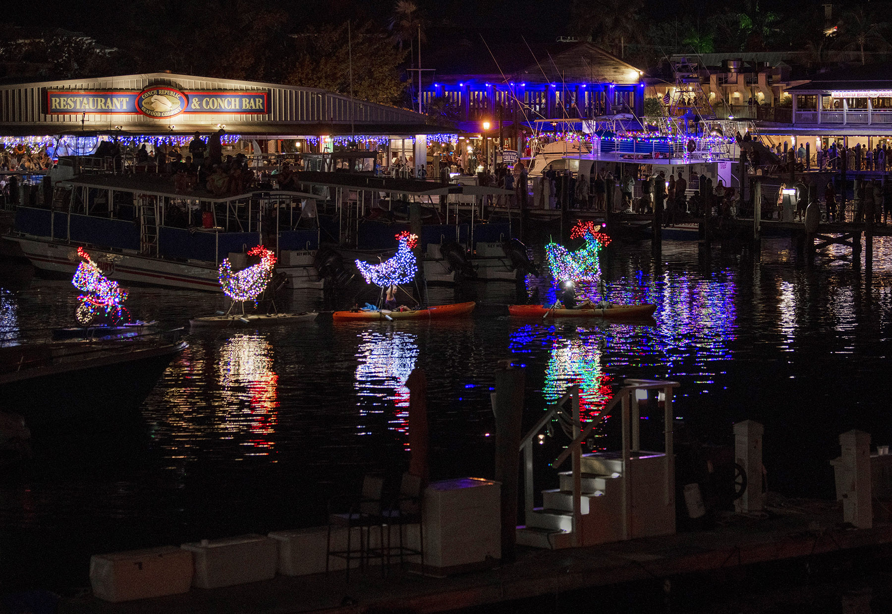 2021 Lighted Boat Parade Key West chickens on Kyaks